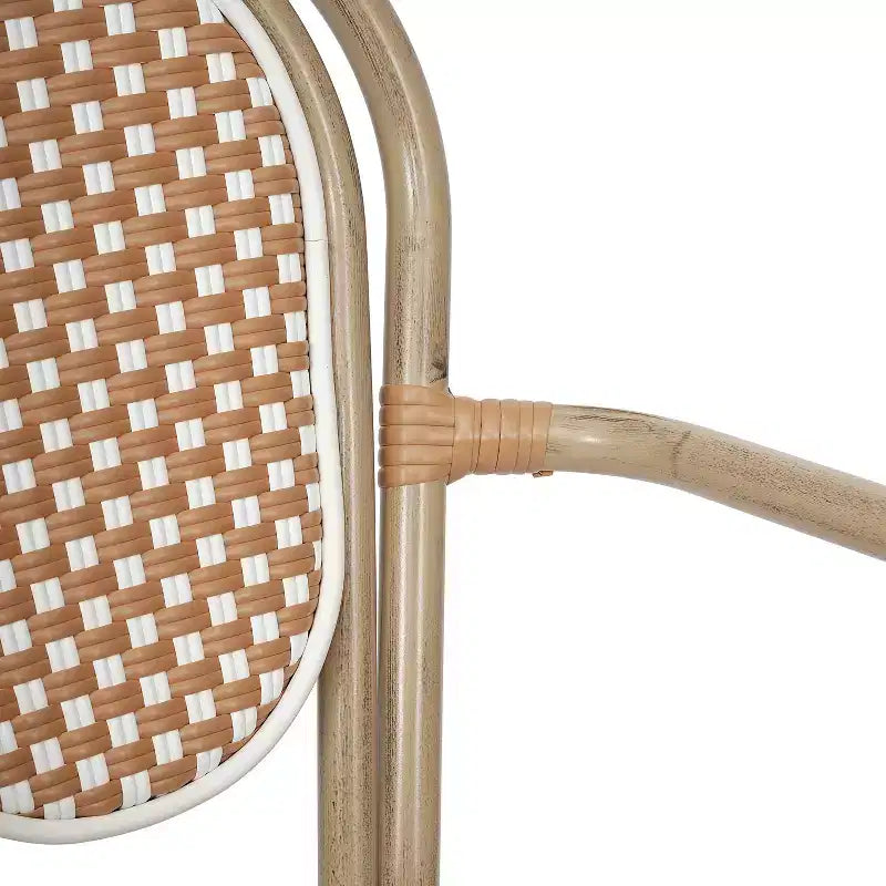 Set di Due Sedie Impilabili con Braccioli Emma & Oliver Colmar Stile Bistrot Thonet da Interno/Esterno, Seduta in Rattan PE e Struttura in Metallo