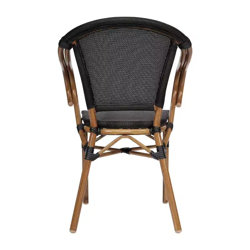 Merrick Lane Mael Set di Due Sedie Impilabili in Stile Bistrò Thonet con Braccioli, Seduta in Textilene e Telaio in Metallo con Finitura Bambù per Interni/Esterni
