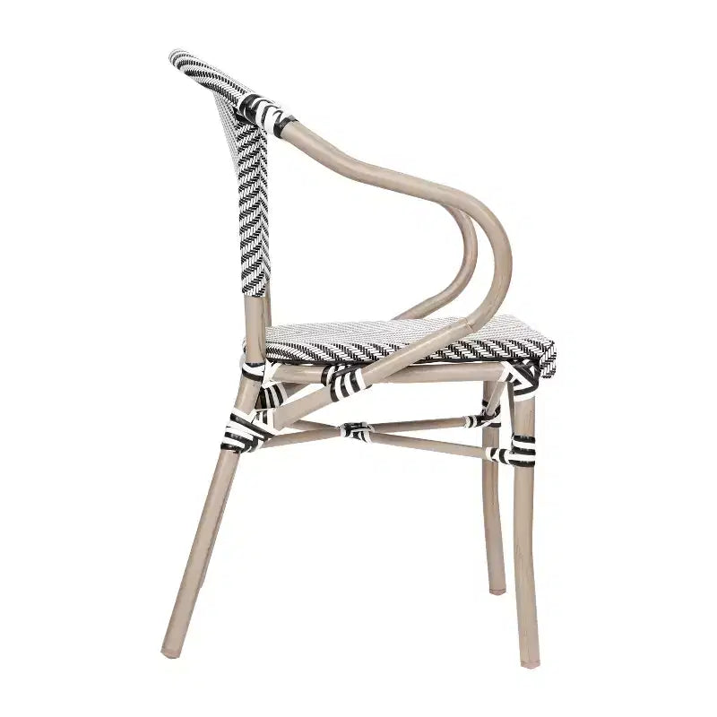 Merrick Lane Mael Set di Due Sedie Impilabili in Stile Bistrò Thonet con Braccioli, Seduta in Textilene e Telaio in Metallo con Finitura Bambù per Interni/Esterni