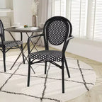 Set di due sedie impilabili in stile Thonet da interno/esterno Emma & Oliver Soie con braccioli, sedile in PE Rattan e struttura in metallo con finitura bambù