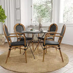 Merrick Lane Mael Set di Quattro Sedie Impilabili in Stile Bistrò Thonet con Braccioli, Seduta in Textilene e Struttura in Metallo Finitura Bambù per Interni/Esterni