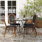 Merrick Lane Mael Set di Quattro Sedie Impilabili in Stile Bistrò Thonet con Braccioli, Seduta in Textilene e Struttura in Metallo Finitura Bambù per Interni/Esterni