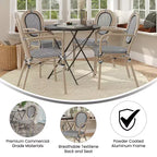 Merrick Lane Mael Set di Quattro Sedie Impilabili in Stile Bistrò Thonet con Braccioli, Seduta in Textilene e Struttura in Metallo Finitura Bambù per Interni/Esterni