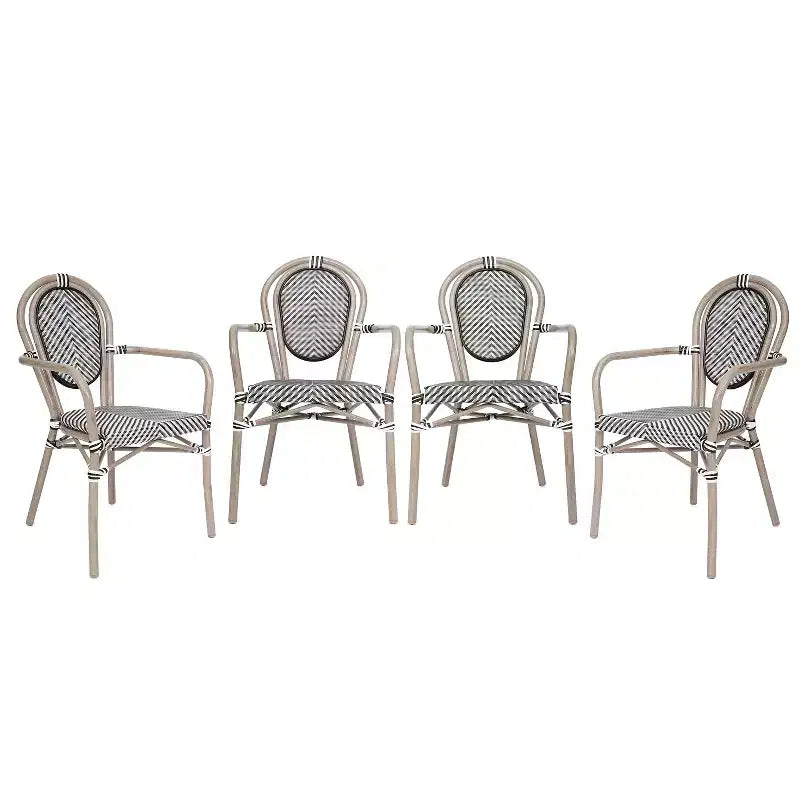 Merrick Lane Mael Set di Quattro Sedie Impilabili in Stile Bistrò Thonet con Braccioli, Seduta in Textilene e Struttura in Metallo Finitura Bambù per Interni/Esterni