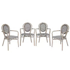 Merrick Lane Mael Set di Quattro Sedie Impilabili in Stile Bistrò Thonet con Braccioli, Seduta in Textilene e Struttura in Metallo Finitura Bambù per Interni/Esterni