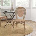 Sedia impilabile Merrick Lane Celia in stile Thonet, sedile in rattan PE e telaio in metallo per uso interno/esterno