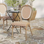 Sedia impilabile Merrick Lane Celia in stile Thonet, sedile in rattan PE e telaio in metallo per uso interno/esterno