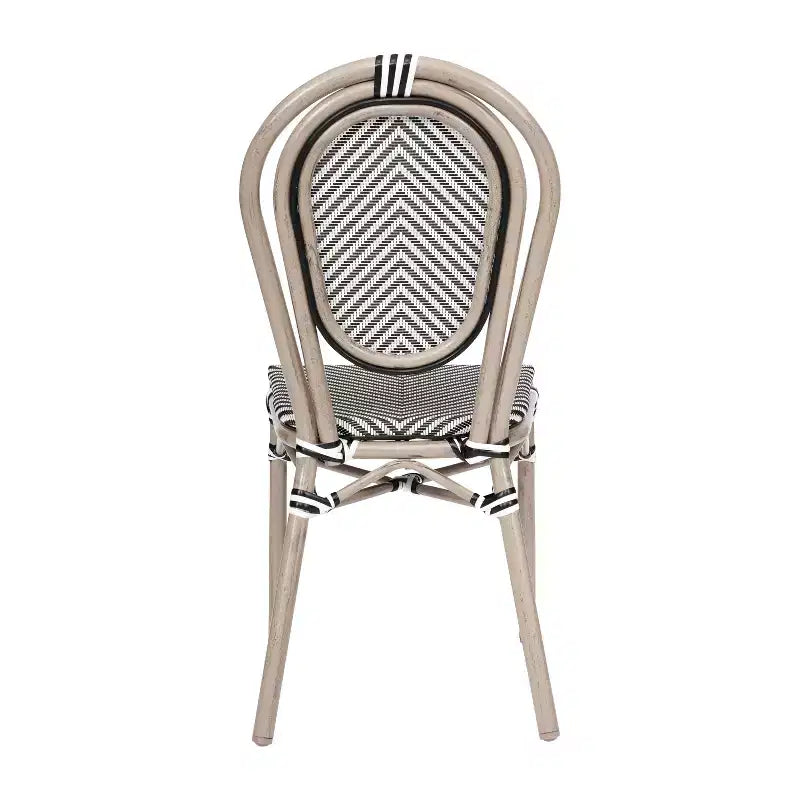 Merrick Lane Mael Lot de quatre chaises empilables de style bistrot Thonet avec assise en textilène et cadre en métal finition bambou pour l'intérieur/l'extérieur