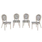 Merrick Lane Mael Set of Four Stacking Thonet Bistro Style Chair with Textilene Seat and Bamboo Finished Metal Frame for Indoor/Outdoor Use