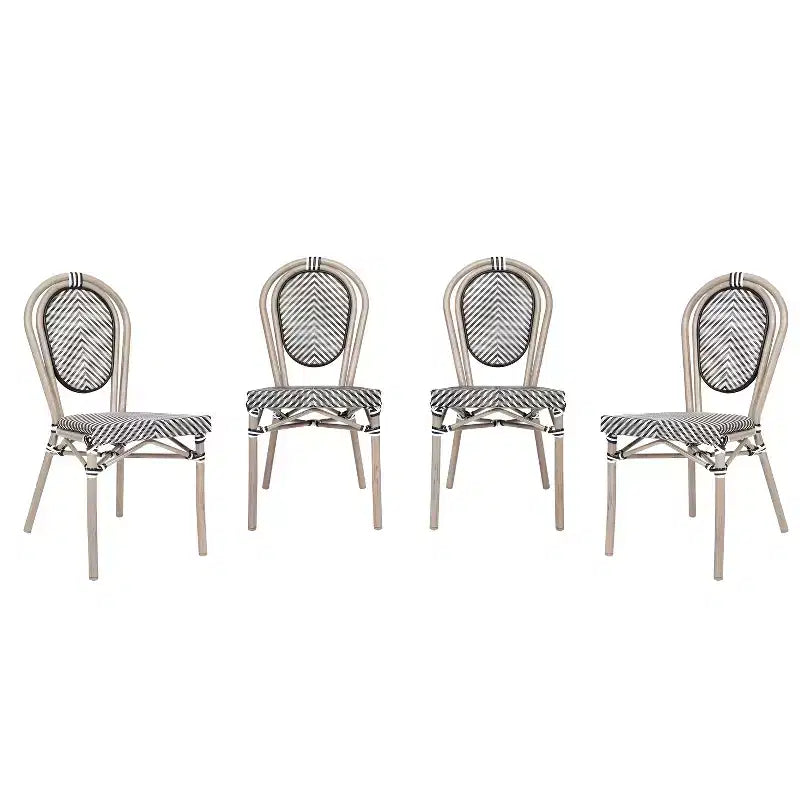 Merrick Lane Mael Set of Four Stacking Thonet Bistro Style Chair with Textilene Seat and Bamboo Finished Metal Frame for Indoor/Outdoor Use