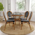 Merrick Lane Celia Set di Quattro Sedie Impilabili in Stile Bistrò Thonet, Seduta in Rattan PE e Struttura in Metallo per Uso Interno/Esterno