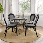 Merrick Lane Celia Set di Quattro Sedie Impilabili in Stile Bistrò Thonet, Seduta in Rattan PE e Struttura in Metallo per Uso Interno/Esterno