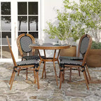 Merrick Lane Celia Set di Quattro Sedie Impilabili in Stile Bistrò Thonet, Seduta in Rattan PE e Struttura in Metallo per Uso Interno/Esterno