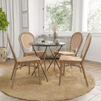 Merrick Lane Celia Set di Quattro Sedie Impilabili in Stile Bistrò Thonet, Seduta in Rattan PE e Struttura in Metallo per Uso Interno/Esterno