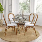 Merrick Lane Celia Set di Quattro Sedie Impilabili in Stile Bistrò Thonet, Seduta in Rattan PE e Struttura in Metallo per Uso Interno/Esterno
