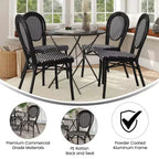 Merrick Lane Celia Set di Quattro Sedie Impilabili in Stile Bistrò Thonet, Seduta in Rattan PE e Struttura in Metallo per Uso Interno/Esterno