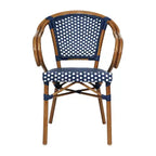 Merrick Lane Sacha - Set di due sedie impilabili in stile bistrot Thonet con braccioli, seduta in rattan PE e struttura in metallo effetto bambù per uso interno/esterno