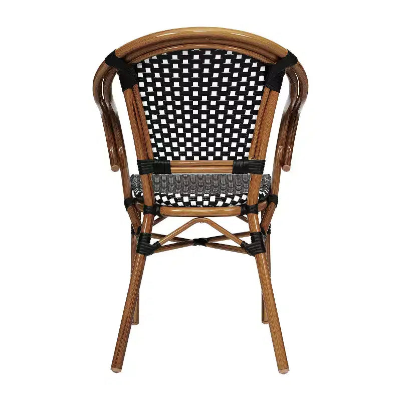 Merrick Lane Sacha - Set di due sedie impilabili in stile bistrot Thonet con braccioli, seduta in rattan PE e struttura in metallo effetto bambù per uso interno/esterno