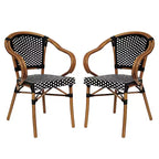 Merrick Lane Sacha - Set di due sedie impilabili in stile bistrot Thonet con braccioli, seduta in rattan PE e struttura in metallo effetto bambù per uso interno/esterno
