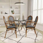 Emma & Oliver Colmar Set di Quattro Sedie da Interno/Esterno Impilabili Stile Bistrot Thonet con Braccioli, Seduta in Rattan PE e Struttura in Metallo Rifinito
