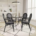 Emma & Oliver Colmar Set di Quattro Sedie da Interno/Esterno Impilabili Stile Bistrot Thonet con Braccioli, Seduta in Rattan PE e Struttura in Metallo Rifinito