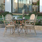 Emma & Oliver Colmar Set di Quattro Sedie da Interno/Esterno Impilabili Stile Bistrot Thonet con Braccioli, Seduta in Rattan PE e Struttura in Metallo Rifinito