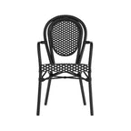 Emma & Oliver Colmar Set di Quattro Sedie da Interno/Esterno Impilabili Stile Bistrot Thonet con Braccioli, Seduta in Rattan PE e Struttura in Metallo Rifinito