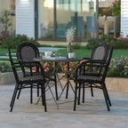 Emma & Oliver Colmar Set di Quattro Sedie da Interno/Esterno Impilabili Stile Bistrot Thonet con Braccioli, Seduta in Rattan PE e Struttura in Metallo Rifinito
