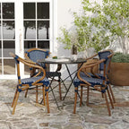 Merrick Lane Sacha Set di Quattro Sedie Impilabili Stile Thonet con Braccioli, Seduta in Rattan PE e Struttura in Metallo Effetto Bambù per Interni/Esterni