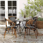 Merrick Lane Sacha Set di Quattro Sedie Impilabili Stile Thonet con Braccioli, Seduta in Rattan PE e Struttura in Metallo Effetto Bambù per Interni/Esterni