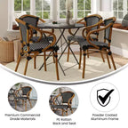 Merrick Lane Sacha Set di Quattro Sedie Impilabili Stile Thonet con Braccioli, Seduta in Rattan PE e Struttura in Metallo Effetto Bambù per Interni/Esterni