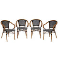 Merrick Lane Sacha Set of Four Stacking Thonet Bistro Style Chair with Arms, PE Rattan Seat, and Bamboo Metal Frame for Indoor/Outdoor Use
