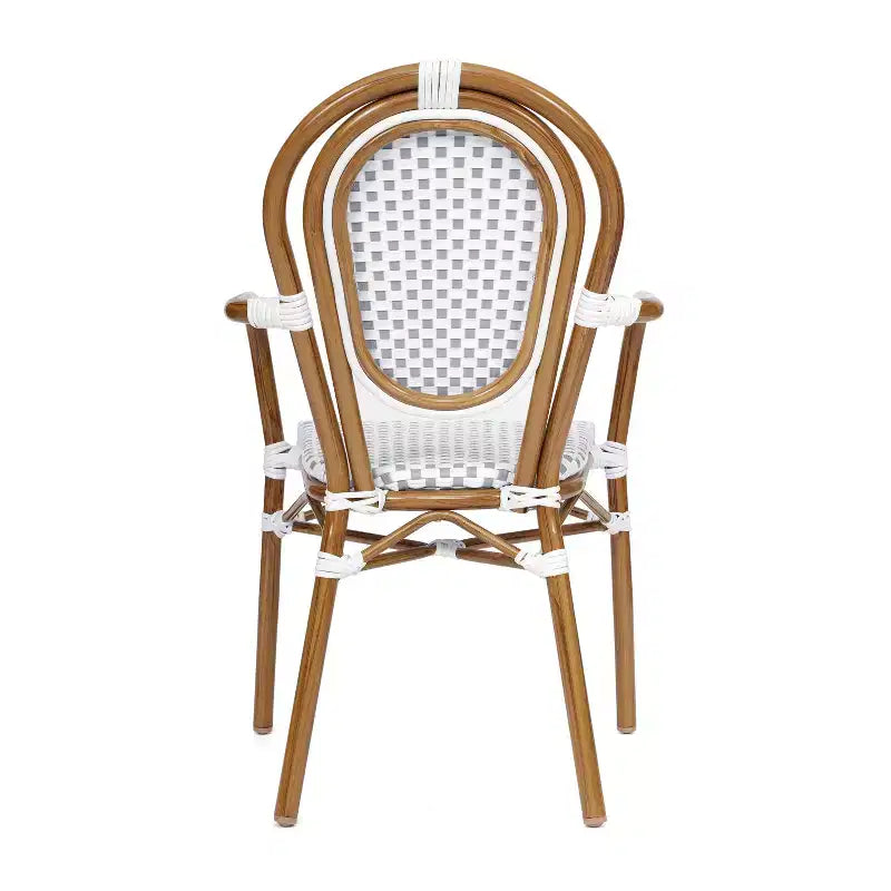 Merrick Lane Celia Set di quattro sedie impilabili in stile bistrot Thonet con braccioli, seduta in rattan PE e telaio in metallo per uso interno/esterno