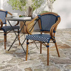Merrick Lane Sacha Sedia impilabile in stile Thonet Bistro con braccioli, seduta in rattan PE e telaio in metallo con finitura effetto bambù per uso interno/esterno