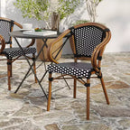 Merrick Lane Sacha Sedia impilabile in stile Thonet Bistro con braccioli, seduta in rattan PE e telaio in metallo con finitura effetto bambù per uso interno/esterno