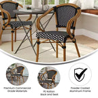 Merrick Lane Sacha Sedia impilabile in stile Thonet Bistro con braccioli, seduta in rattan PE e telaio in metallo con finitura effetto bambù per uso interno/esterno