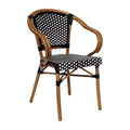 Merrick Lane Sacha Stacking Thonet Bistro Style Chair with Arms, PE Rattan Seat, and Bamboo Finished Metal Frame for Indoor/Outdoor Use