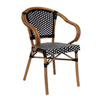 Merrick Lane Sacha Stacking Thonet Bistro Style Chair with Arms, PE Rattan Seat, and Bamboo Finished Metal Frame for Indoor/Outdoor Use