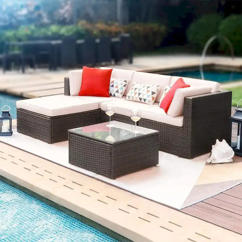 Ensemble de 5 meubles de patio d'extérieur, canapé sectionnel d'extérieur, meubles d'extérieur