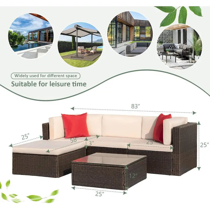 Ensemble de 5 meubles de patio d'extérieur, canapé sectionnel d'extérieur, meubles d'extérieur