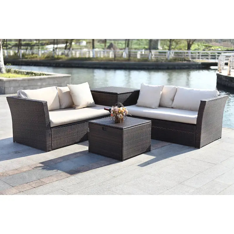 SAFAVIEH Makala Set Sezionale da Esterno con Contenitore - 58L x 26P x 32H