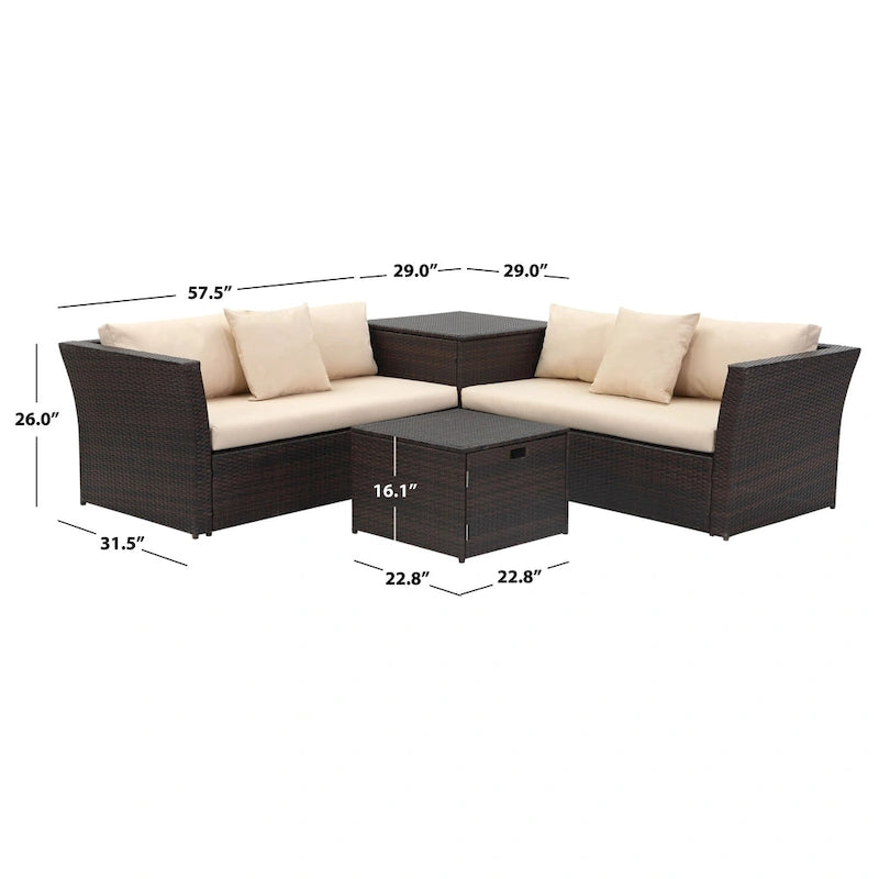 SAFAVIEH Makala Set Sezionale da Esterno con Contenitore - 58L x 26P x 32H
