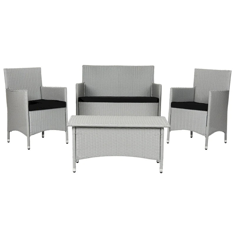 SAFAVIEH Viroana Set da 4 Pezzi in Vimini Grigio/Nero - 43L x 23P x 34A