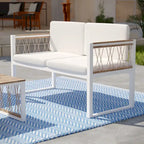 SEI Furniture Wiota Natural Acacia Wood Outdoor Loveseat with Deep Seating Cushions and Rope Accents