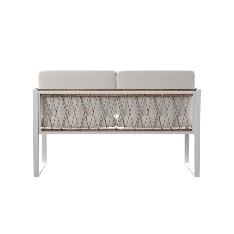 Divanetto da esterno SEI Furniture Wiota in legno di acacia naturale con cuscini profondi e dettagli in corda