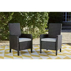 Signature Design by Ashley Beachcroft - Poltrona da esterno con cuscino (set da 2), colore: nero/grigio chiaro