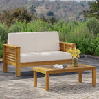 Divanetto da esterno e tavolino da caffè Louver in legno di acacia con cuscini di Christopher Knight Home