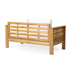 Divanetto da esterno e tavolino da caffè Louver in legno di acacia con cuscini di Christopher Knight Home