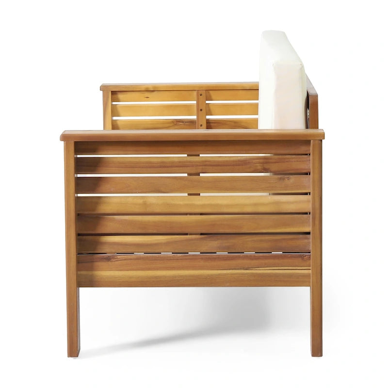 Divanetto da esterno e tavolino da caffè Louver in legno di acacia con cuscini di Christopher Knight Home