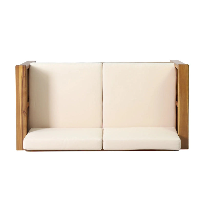 Divanetto da esterno e tavolino da caffè Louver in legno di acacia con cuscini di Christopher Knight Home